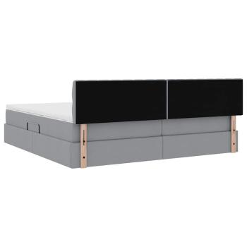 Bett mit LED-Lichtleisten Hellgrau 200 x 200 cm Stoff