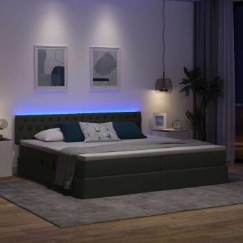 Bett mit LED-Lichtleisten Dunkelgrau 200 x 200 cm Stoff