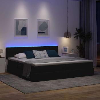 Bett mit LED-Lichtleisten Schwarz 200 x 200 cm Stoff