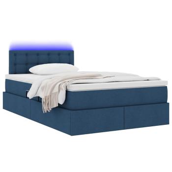 LED-Speicherbett mit Matratze Blau 120 x 200 cm Stoff