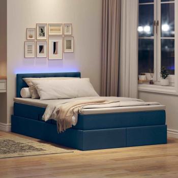 LED-Speicherbett mit Matratze Blau 120 x 200 cm Stoff