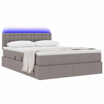 Bett mit LED-Lichtleisten mit Kopfteil Taupe 140 x 190 cm Stoff