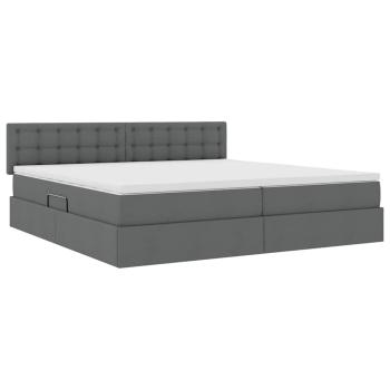 Bett mit LED-Lichtleisten Dunkelgrau 200 x 200 cm Stoff