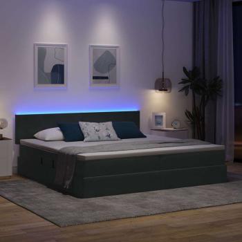Bett mit LED-Lichtleisten Dunkelgrau 200 x 200 cm Samt