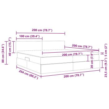 Bett mit LED-Lichtleisten Dunkelgrau 200 x 200 cm Samt