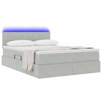 Bett mit LED-Lichtleisten Hellgrau 140 x 190 cm Samt