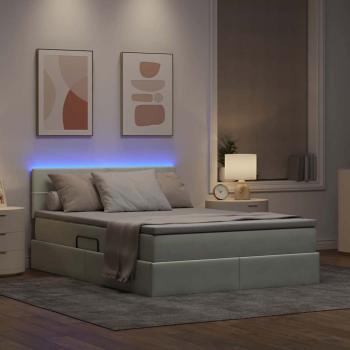 LED-Speicherbett mit Matratze Hellgrau 140 x 190 cm Samt