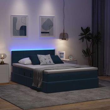 Bett mit LED-Lichtleisten Dunkelblau 140 x 200 cm Samt