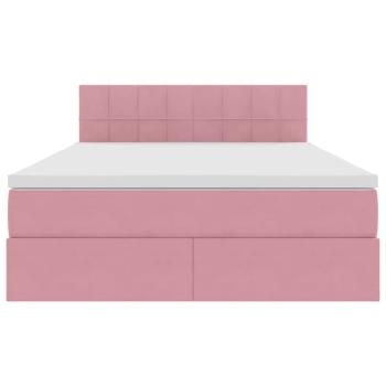 Bett mit LED-Lichtleisten mit Kopfteil Rosa 140 x 200 cm Samt