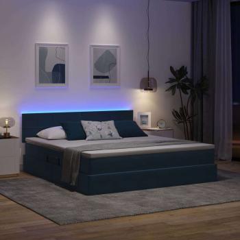 LED-Speicherbett mit Matratze Dunkelblau 180 x 200 cm Samt
