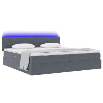 ARDEBO.de - Bett mit LED-Lichtleisten Dunkelgrau 200 x 200 cm Samt