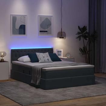 Bett mit LED-Lichtleisten Dunkelgrau 140 x 190 cm Samt