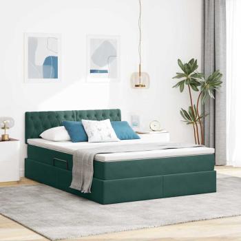 ARDEBO.de - LED-Speicherbett mit Matratze Dunkelgrün 140 x 200 cm Samt