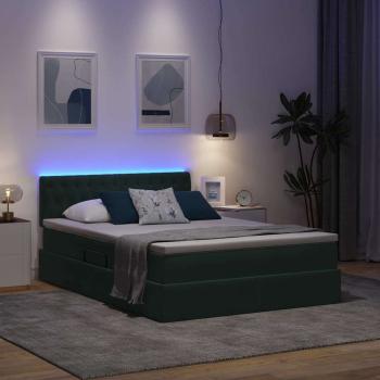 LED-Speicherbett mit Matratze Dunkelgrün 140 x 200 cm Samt