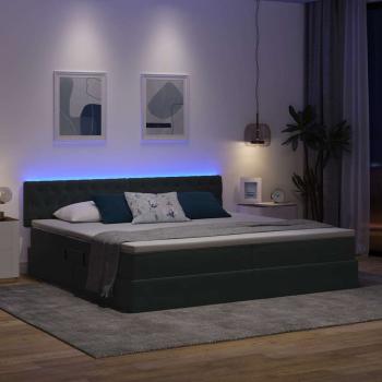 Bett mit LED-Lichtleisten Dunkelgrau 200 x 200 cm Samt