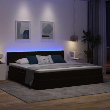 Bett mit LED-Lichtleisten Schwarz 200 x 200 cm Samt
