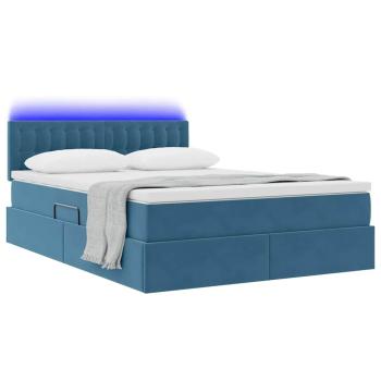 Bett mit LED-Lichtleisten Dunkelblau 140 x 200 cm Samt