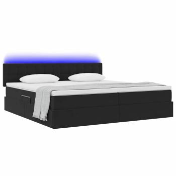 LED-Speicherbett mit Matratze Schwarz 200 x 200 cm Samt