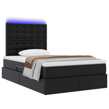 Bett mit LED-Lichtleisten mit Kopfteil Schwarz 120 x 200 cm PVC