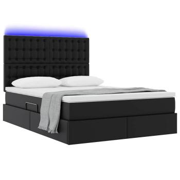 Bett mit LED-Lichtleisten mit Kopfteil Schwarz 140 x 190 cm PVC