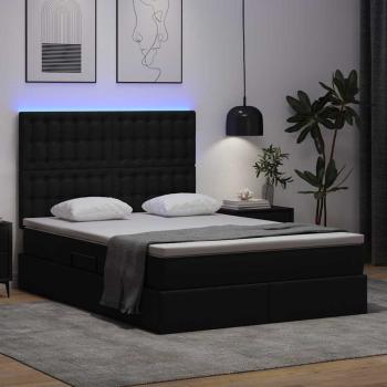Bett mit LED-Lichtleisten mit Kopfteil Schwarz 140 x 190 cm PVC