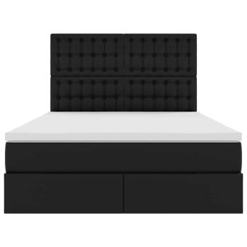 Bett mit LED-Lichtleisten mit Kopfteil Schwarz 140 x 190 cm PVC