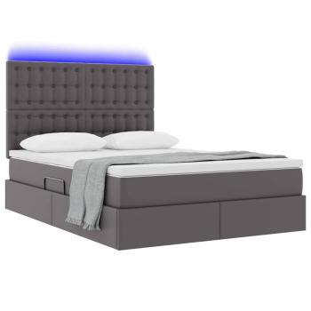 Bett mit LED-Lichtleisten mit Kopfteil Grau 140 x 190 cm PVC