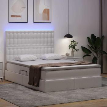 Bett mit LED-Lichtleisten Reinweiß 140 x 200 cm PVC