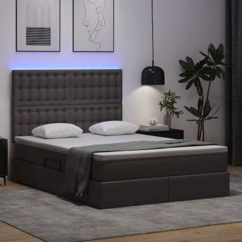 Bett mit LED-Lichtleisten mit Kopfteil Grau 140 x 200 cm PVC