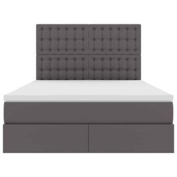 Bett mit LED-Lichtleisten mit Kopfteil Grau 140 x 200 cm PVC