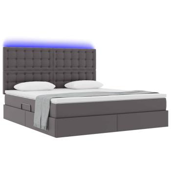 Bett mit LED-Lichtleisten mit Kopfteil Grau 180 x 200 cm PVC
