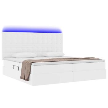 Bett mit LED-Lichtleisten Reinweiß 200 x 200 cm PVC