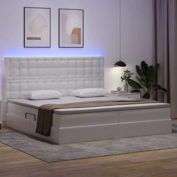 Bett mit LED-Lichtleisten Reinweiß 200 x 200 cm PVC
