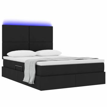 Bett mit LED-Lichtleisten Schwarz 140 x 190 cm Stoff