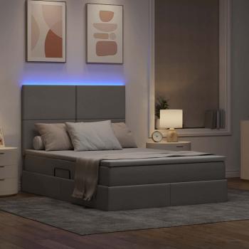Bett mit LED-Lichtleisten mit Kopfteil Taupe 140 x 190 cm Stoff