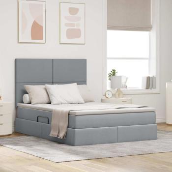ARDEBO.de - LED-Speicherbett mit Matratze Hellgrau 140 x 200 cm Stoff