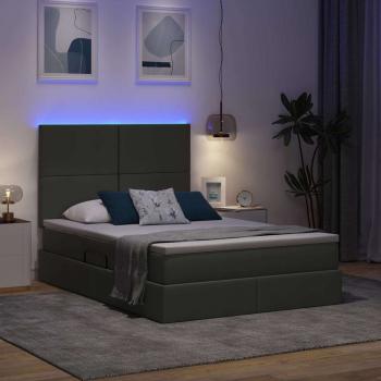 Bett mit LED-Lichtleisten Dunkelgrau 140 x 200 cm Stoff