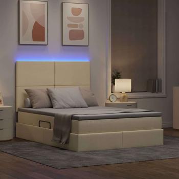 ARDEBO.de - Bett mit LED-Lichtleisten mit Kopfteil Creme 140 x 200 cm Stoff