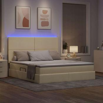 Bett mit LED-Lichtleisten mit Kopfteil Creme 180 x 200 cm Stoff