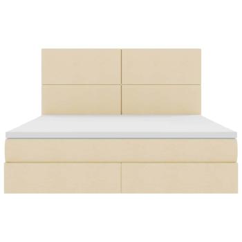 Bett mit LED-Lichtleisten mit Kopfteil Creme 180 x 200 cm Stoff