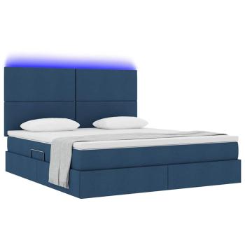 Bett mit LED-Lichtleisten mit Kopfteil Blau 180 x 200 cm Stoff