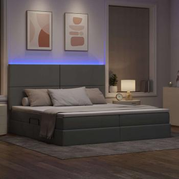 Bett mit LED-Lichtleisten Hellgrau 200 x 200 cm Stoff