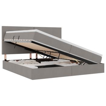 Bett mit LED-Lichtleisten mit Kopfteil Taupe 200 x 200 cm Stoff