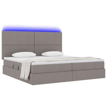 Bett mit LED-Lichtleisten mit Kopfteil Taupe 200 x 200 cm Stoff