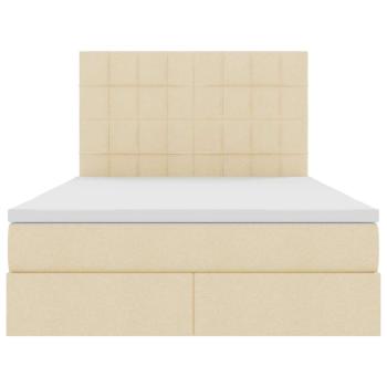 Bett mit LED-Lichtleisten mit Kopfteil Creme 140 x 200 cm Stoff