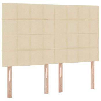 Bett mit LED-Lichtleisten mit Kopfteil Creme 140 x 200 cm Stoff