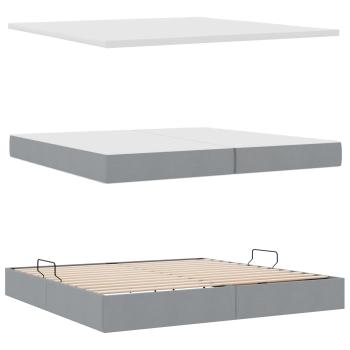 Bett mit LED-Lichtleisten Hellgrau 200 x 200 cm Stoff