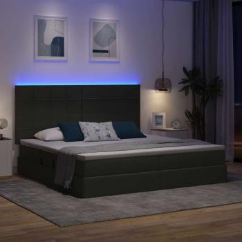 Bett mit LED-Lichtleisten Dunkelgrau 200 x 200 cm Stoff