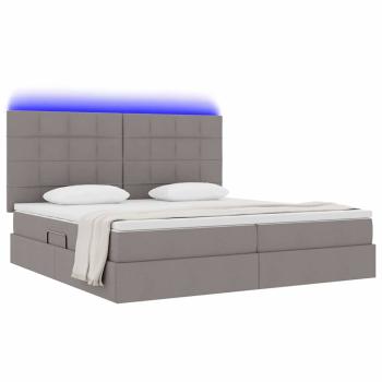 Bett mit LED-Lichtleisten mit Kopfteil Taupe 200 x 200 cm Stoff
