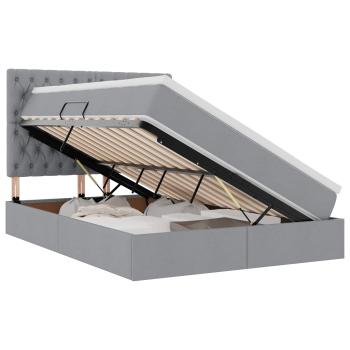 Bett mit LED-Lichtleisten Hellgrau 140 x 190 cm Stoff